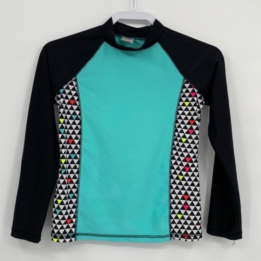 Circo Rashguard Shirt Swimwear Top Kids High Neck Long Sleeve Blue Black Size L